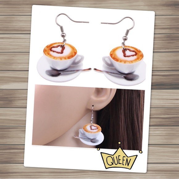 Coffee Cup and Saucer with Spoon Acrylic Earrings - Picture 2 of 6